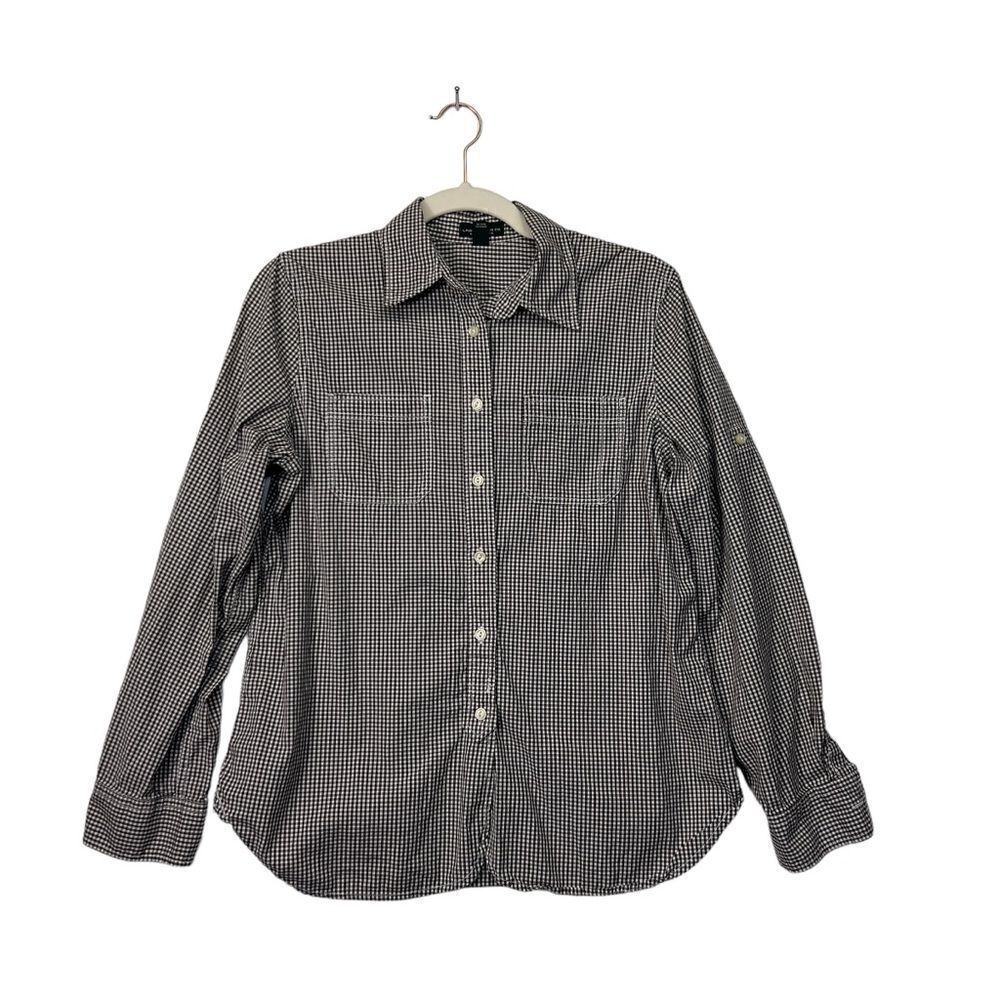 Lauren Ralph Lauren Button Up Top Womens  Size M Plaid Flip Cuff Black green tag
